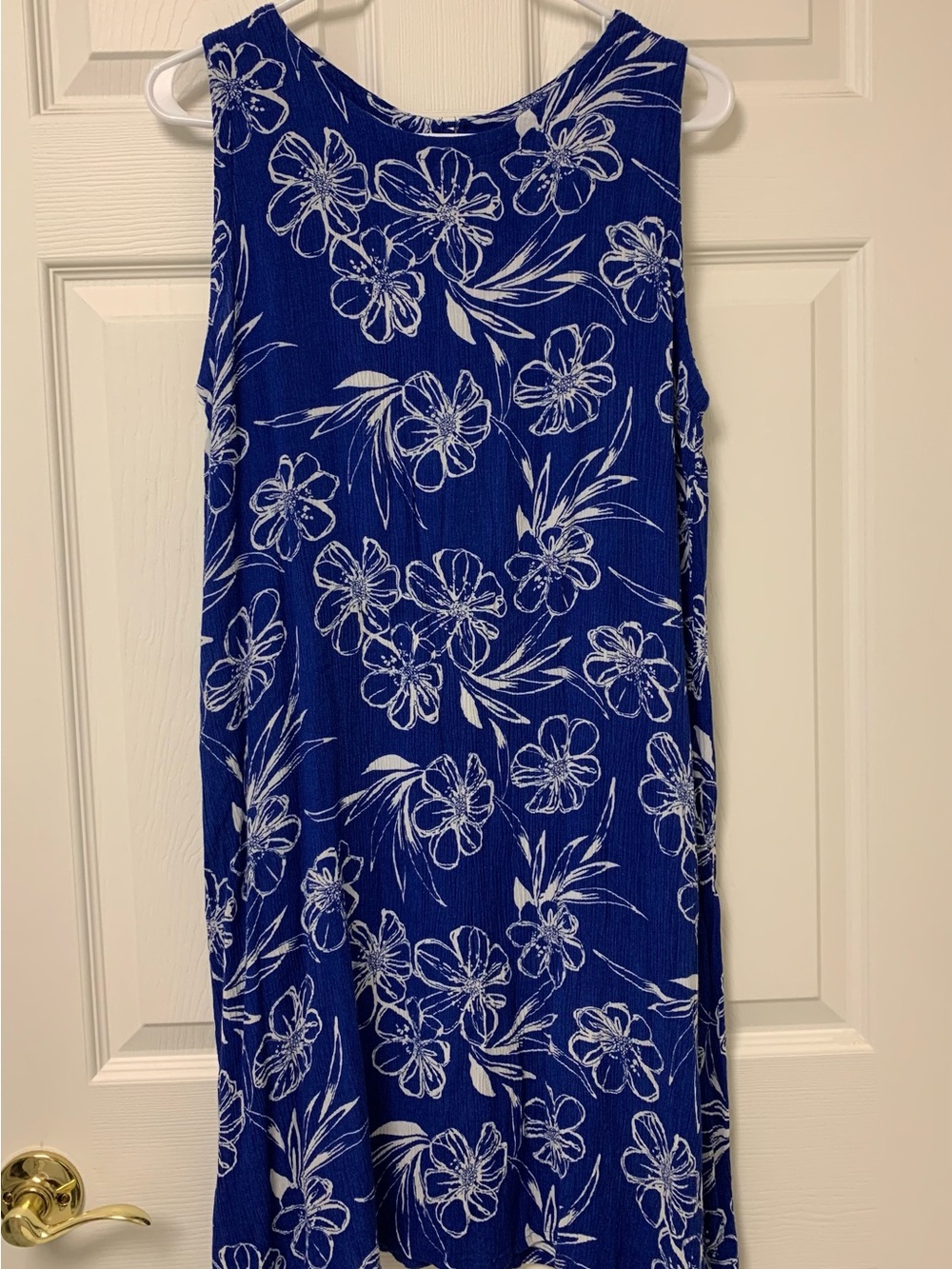 Y2K Hibiscus Collection Hawaii Blue Hibiscus Pattern Sleeveless Dress 100% Rayon